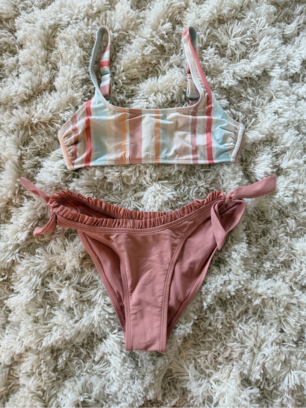Xhilaration Pastel Striped Bikini Top with Mauve Tie-Side Bottoms